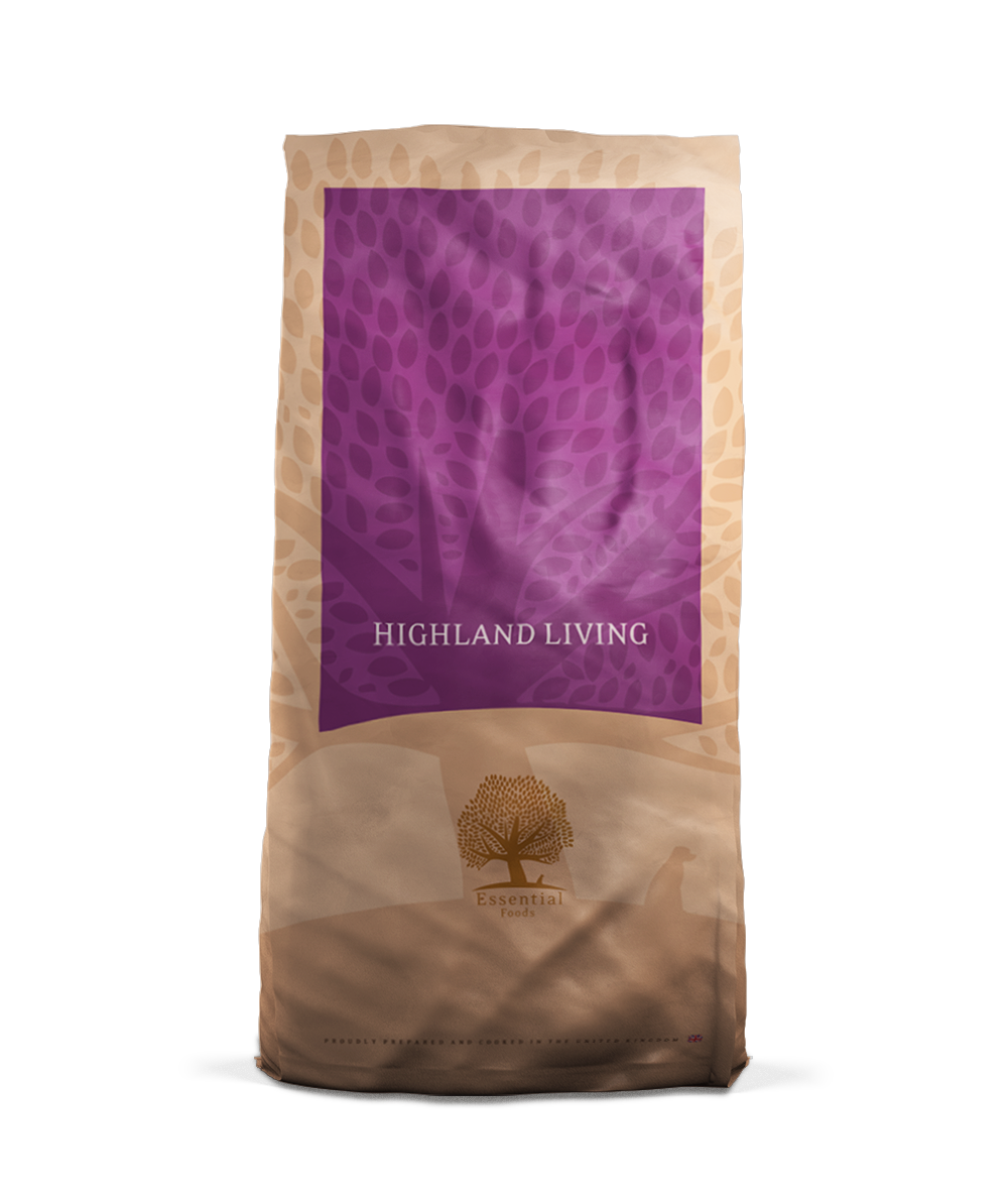 Essential Essential Highland Living, 2,5 kg kornfrit hundefoder med fritgående skotsk angus okse & vildand, til voksne hunde af alle racer